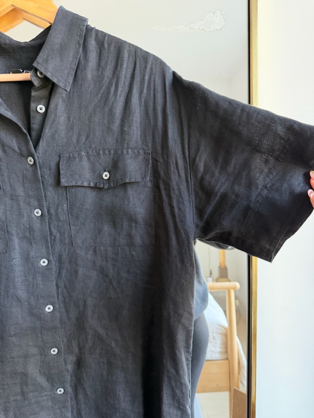 J Crew Black Linen Short-Sleeve Button-Up Dress size M - Picture 3 of 4